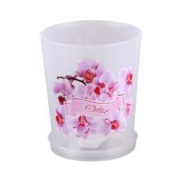 Миниатюра: Горшок для цветов пласт. 0,7л (100*100*120мм), для орхидеи с поддоном, прозрачный с декором