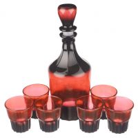 Миниатюра: Набор для вина 7пр (графин, 6 стопок) стекло Цезарь напыление красный