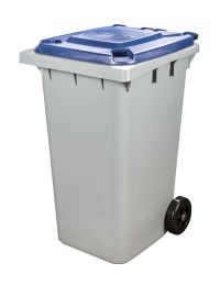 Миниатюра: Контейнер для мусора пласт. 240л (760*555*1060мм), синяя пласт. крышка, на колесах, черный
