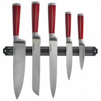 Миниатюра: Набор ножей нерж. 5пр на магнитном держателе, нерж. ручки WEBBER красные