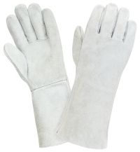 Миниатюра: Краги (перчатки) спилковые пятипалые серые без подклада @