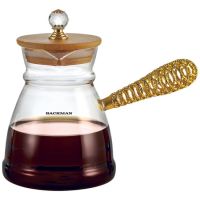 Миниатюра: Кофеварка (турка) боросиликатное стекло 0,6л, ст. ручка под золото, дер. крышка BACKMAN