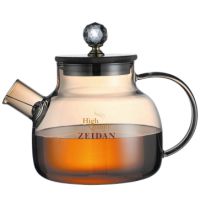 Миниатюра: Чайник заварочный стекло 1200мл, бамбук крышка,медовый цвет, нерж. фильтр-пружина Zeidan(18)