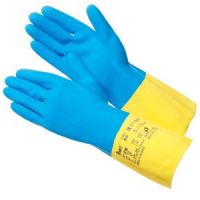 Миниатюра: Перчатки МБС КЩС латексные с неопреном, р-р L, длинные Gward HP300 голубо-желтые