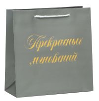 Миниатюра: Пакет (сумка) подарочный 22,5*23*10см, крафт фольгированный Прекрасных мгновений, чёрный
