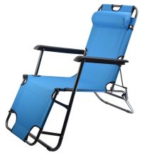Миниатюра: Кресло складное (шезлонг) 88-153*60*79cм с подголовником,синий