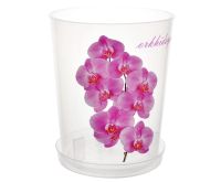 Миниатюра: Горшок для цветов пласт. 1,2л (125*125*150мм), для орхидеи с поддоном, прозрачный с декором