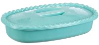 Миниатюра: Миска пласт. 1,5л, прямоугольная, крышка с ручкой, декор фрукты IDEA аквамарин