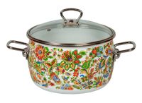Миниатюра: Кастрюля эм. 1,5л (16см), ст.крышка нерж.ручки сфера с ободком индукция Imperio белоснежная деколь