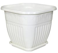 Миниатюра: Горшок для цветов пласт. 8л (260*260*225мм), с поддоном квадратный Лозанна белый (16)