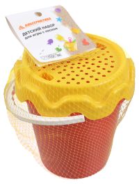 Миниатюра: Набор детский для игры с песком Морской №1 (грабли+лопатка+ведер.+сито+4фомы)