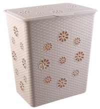 Миниатюра: Корзина для белья пласт. 60л (340*460*505мм), пласт. крышка Плетенка цвет слоновая кость (4)