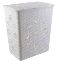 Миниатюра: Корзина для белья пласт. 60л (340*460*505мм), пласт. крышка Плетенка белая (4)