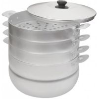 Миниатюра: Мантоварка (манты-казан) ал. 6л (26см), 3 сетки ал. крышка ал. ручки KALITVA матовая серая