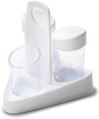 Миниатюра: Набор для специй пласт. 3пр (емкости для соли,перца,зубочисток) на подставке Люмици белый (12)