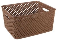 Миниатюра: Корзина для хранения пласт. 350*290*175мм, с ручками Плетенка коричневая (10)