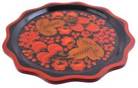 Миниатюра: Тарелка деревянная Хохлома Лимонница круглая 21*0,5см@