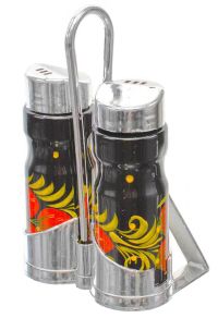 Миниатюра: Набор для специй стекло и мет. 2пр (солонка, перечница) 13*8*3,5см Хохлома@