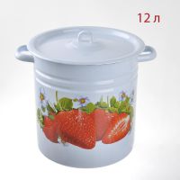 Миниатюра: Кастрюля эм. 12л, эм. крышка с петлей, цилиндр, деколь микс, серо-голубая