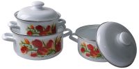 Миниатюра: Набор кастрюль эм. 3шт (1,5л; 2л; 3л), эм. крышки с деколью, цилиндр белые Ласковый май