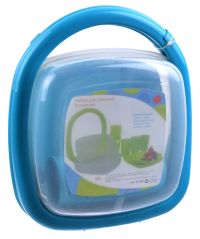 Миниатюра: Набор посуды для пикника пласт. на 6 персон 14пр (тарелки, миски, стаканы) цвет бирюзовый