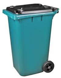 Миниатюра: Контейнер для мусора пласт. 240л (760*555*1060мм), с крышкой на колесах черно-зеленый (1)
