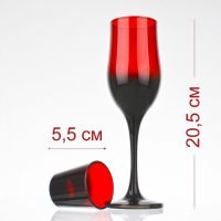 Миниатюра: Набор 12пр (6 фужеров 170мл для шампанского + 6 стопок 50мл) черно-красная ножка