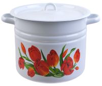 Миниатюра: Кастрюля эм. 9л, эм. крышка с петлей, цилиндр деколь Тюльпаны (2)