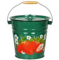 Миниатюра: Ведро эм. 12л, эм. крышка, деколь Клубника садовая цвет зеленый рябчик