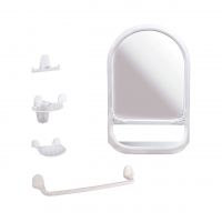 Миниатюра: Набор для ванной комнаты пласт. Аква №5 (зеркало;мыльница;стаканчик;крючки;полотенцесушка) белый