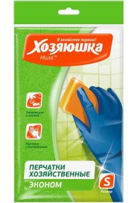 Миниатюра: Перчатки хозяйственные латексные размер S, рифленые ХОЗЯЮШКА Мила ЭКОНОМ