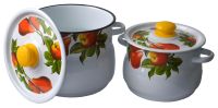 Миниатюра: Набор кастрюль эм. 2шт (4л; 5,5л), эм. крышки, сферические деколь Дары лета белые №10