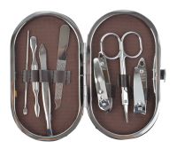 Миниатюра: Маникюрный набор 7пр (щипчики, ножницы, пинцет, заусен.) в коробочке, кожзам 1801