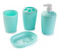 Миниатюра: Набор аксессуаров для ванной пласт. 4пр (2 стаканчика, мыльница, диспенсер) Berossi мятный