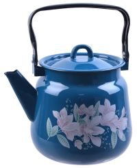Миниатюра: Чайник эм. 3,5л, эм. крышка с петлей, сферический бирюзовый, деколь микс