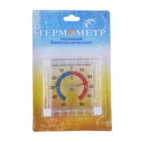Миниатюра: Термометр оконный (уличный) пласт. 7,5*7,5см, квадрат, биметалл стрелочный, диапазон от -50 до +50°С