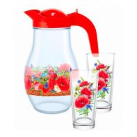 Миниатюра: Набор для воды 3пр (кувшин с крышкой, 2 стакана) стекло Маковое поле