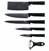 Миниатюра: Набор ножей 6пр (4 ножа, нож-топорик, овощечистка), анибакт. покрытие, магнит. упаковка, черные