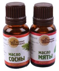 Миниатюра: Масло для бани, Набор 2шт*15мл (сосна, мята) Банные традиции в упаковке