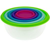 Миниатюра: Набор мисок (салатников) пласт. 5шт (0,08л; 0,2л; 0,5л; 1л; 2л), пласт. крышки Радуга