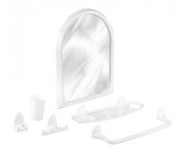 Миниатюра: Набор для ванной комнаты пласт. Аква №1 (зеркало;мыльница;стаканчик;крючки;полотенцесушка) белый