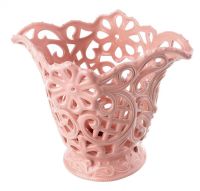 Миниатюра: Конфетница керам Тюльпан резная розовая глазурь