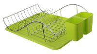 Миниатюра: Сушилка для посуды сталь 49*32*13см, хром, пласт. поддон стакан для столовых приборов, зеленая @