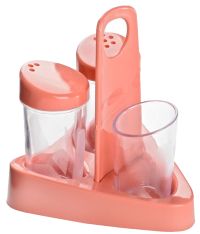 Миниатюра: Набор для специй пласт. 3пр (емкости для соли,перца,зубочисток) на подставке Люмици розовый (12)
