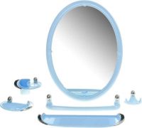 Миниатюра: Набор для ванной комнаты пласт.(зеркало,полотенцедер.,крючок,мыльница,стакан,полка) Вива шарм голуб