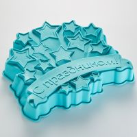 Миниатюра: Форма для выпечки силикон 26*26*4,5см Забава С праздником цвет микс