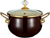 Миниатюра: Кастрюля эм. 5л (22см), ст. крышка ручка кристалл отделка под золото коричневая ZEIDAN (4) @