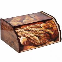 Миниатюра: Хлебница дер. 385*285*175мм, крышка шторки-жалюзи рисунок хлеб и пшеница