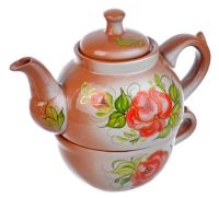 Миниатюра: Набор чайный керамика 2пр (чайник, кружка) Парочка