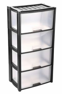 Миниатюра: Комод пласт. 4-х секционный (475*300*940мм), прозрачные ящики Колорит черный корпус